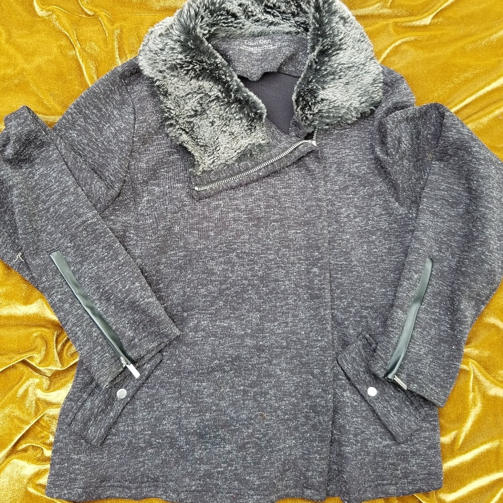 Calvin Klein cardigan with faux fur trim